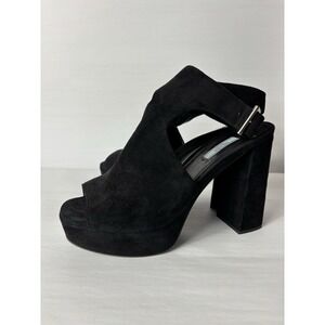 Prada Black Suede Platform Block Heel Sandals Peep Toe Ankle Strap Retro Look 42